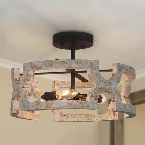 Vista 8 de KSANA Lámpara de techo semiempotrada, moderna lámpara de techo de madera sintética con pantalla de vidrio para pasillo, dormitorio, cocina, baño