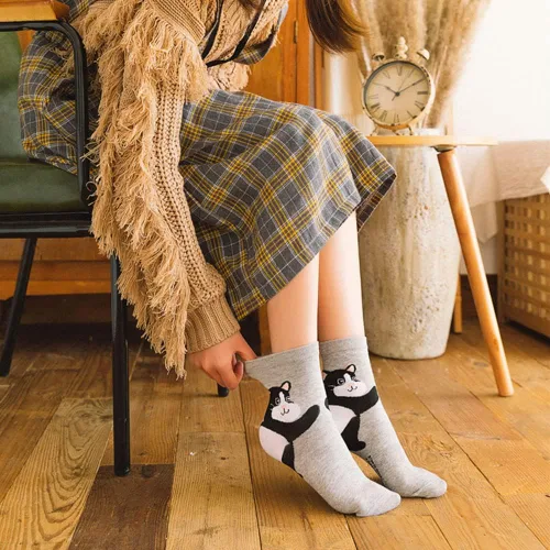 Vista 2 de Yisowank 5 pares de calcetines de panda para mujer, calcetines de algodón, calcetines de gato, perro, conejo, oso