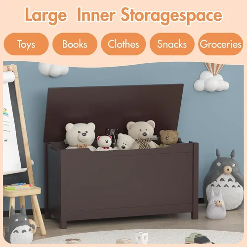 Vista 3 de Cofre de juguetes de madera, caja de juguetes para niños, muebles para sala de juegos, banco con tapa con bisagras de seguridad, organizador