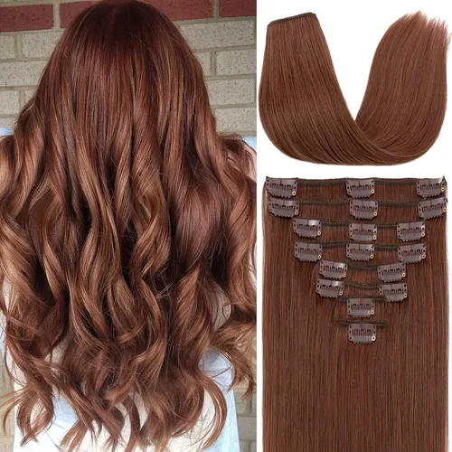 Vista 10 de S-noilite Extensiones de cabello humano con broches, cabello humano corto con clip, para mujer, cabello humano 100% Remy, cobertura de cabeza Marrón