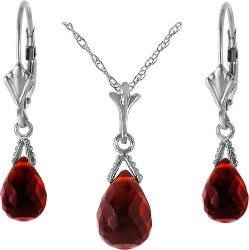 Vista 3 de Galaxy Gold GG Juego de joyas de oro macizo de 14 quilates collar y pendientes colgantes de granate de briolette natural