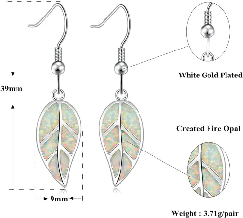Vista 6 de CiNily Aretes colgantes chapados en oro blanco de 18 quilates con hoja de ópalo para mujeres, adolescentes y niñas, regalo de joyería de ópalo