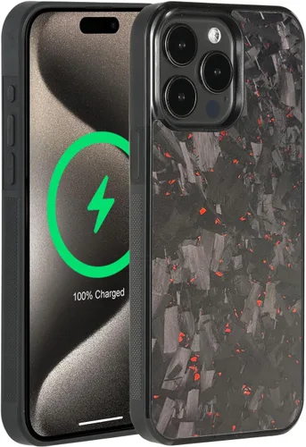 Vista 8 de Grip Series - Funda para iPhone 15 con fibra de carbono forjada real, diseño de bordes agarres, imanes integrados, compatible con cargadores y Negro