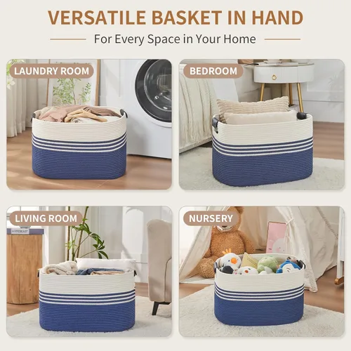 Vista 4 de DOFASAYI Cesta de lavandería grande de 72 litros con asas de cuero, cesta de almacenamiento decorativa para mantas, cesta de ropa para sala
