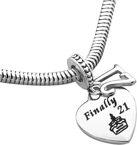 Vista 4 de Chili Jewelry Dije de feliz cumpleaños para regalo de cumpleaños 12, 16, 18, 21, 50, compatible con pulseras Pandora, Metal, No es una piedra