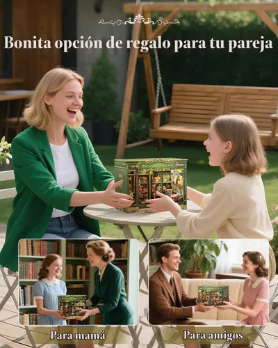 Vista 7 de Cutefun Kit de rincón de libros – Kit de rincón de librería en miniatura para adultos y adolescentes, rompecabezas de madera 3D con luz LED, regalos