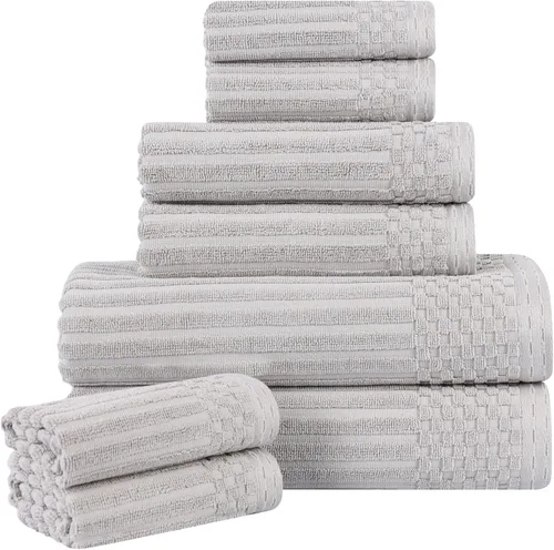 Vista 145 de Superior Juego de 6 toallas de algodón sólido y acanalado, toallas de cara de 13 x 13 pulgadas, toallas de mano de 16 x 28 pulgadas, toallas de baño