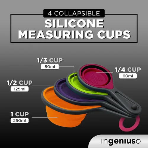 Vista 3 de Tazas medidoras plegables y cucharas anidables, silicona ajustable para cocinar, utilizada para artículos de cocina líquidos y secos, control