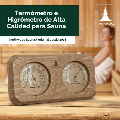 Vista 6 de Northwood Sauna - Termómetro e higrómetro de sauna 2 en 1 - Fahrenheit y Celsius - Hecho a mano con madera de cedro rojo canadiense - Lujosos diales