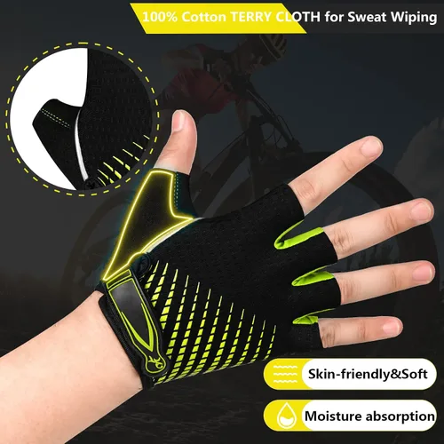 Vista 4 de Guantes de ciclismo para hombres y mujeres, antideslizantes, transpirables, almohadillas de gel de 0.197 pulgadas, guantes de bicicleta de carretera