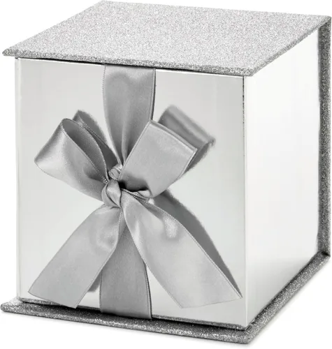 Vista 5 de Hallmark Caja de regalo pequeña con lazo y relleno de papel triturado (caja de regalo Silver Signature de 4 pulgadas con purpurina) para bodas