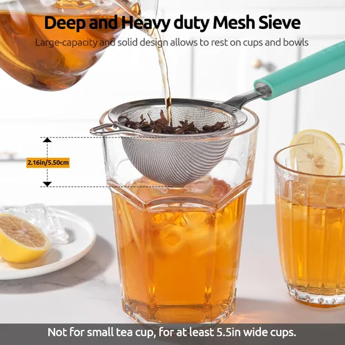 Vista 9 de U-Taste Colador de Malla Fina Pequeño: Acero Inoxidable 18/8 de 3.35 pulgadas, Tamiz de Cocina para Alimentos de 30 Mallas con Mango de Silicona