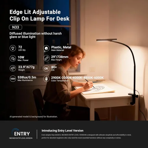 Vista 2 de NEEWER Versión de nivel de entrada, lámpara LED de escritorio de 10 W con abrazadera, luz de clip de monitor flexible con borde de color, 5 modos