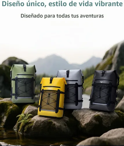 Vista 8 de ECOHUB Mochila impermeable para mujeres y hombres, bolsa seca resistente de 30L con cierre enrollable para viajes con funda impermeable IPX8