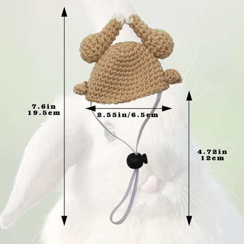 Vista 6 de Sombrero de pavo de conejillo de indias – Mini correa ajustable, bonito sombrero de conejo hecho a mano, accesorios de ropa de animales pequeños