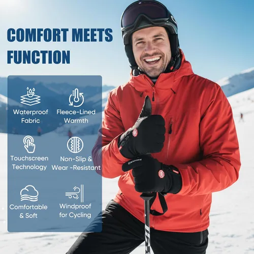 Vista 4 de Guantes térmicos antideslizantes e impermeables de invierno para hombres y mujeres, resistentes al viento, para clima frío, motociclismo, ciclismo