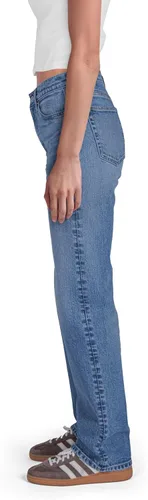 Vista 2 de Pantalones clásicos de mezclilla de tiro medio y corte recto para mujer