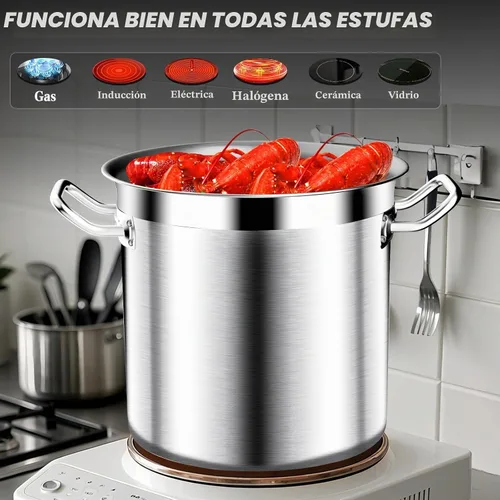 Vista 5 de Olla de acero inoxidable de 20 cuartos de galón con tapa, olla grande – Ollas de grado comercial de tres capas resistentes para hervir sopa