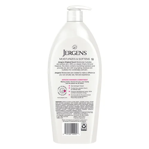 Vista 9 de Jergens Loción para piel seca de aroma original, hidratante corporal para manos y cuerpo, esencia de almendra de cereza, probado por dermatólogos