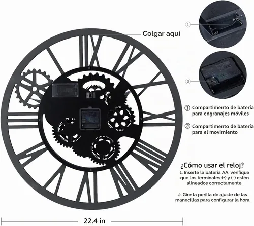 Vista 8 de Lafocuse Reloj de engranaje Steampunk de 23 pulgadas con engranajes móviles