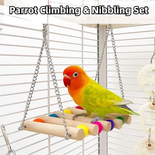 Vista 9 de 8 juguetes de columpio de loro, para masticar de pie, hamaca colgante para escalar, jaula de pájaros, juguetes para periquitos, conure, cacatúas