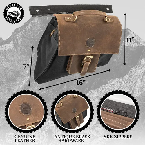 Vista 5 de Overland Outfitters Bolsa de sillín Sherpa – Compatible con Jeep Wrangler JL 2018-2022 – Cuero y lona de alta calidad – Se adapta a guardabarros