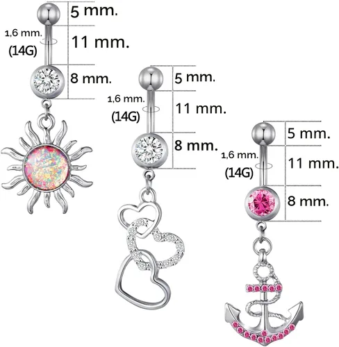 Vista 4 de TAMHOO - Paquete de 15 anillos para ombligo de 14 G de acero inoxidable con circonita cúbica AAA para mujer