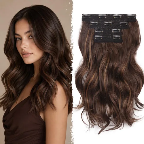 Vista 10 de Extensiones de cabello con clip, extensiones de cabello sintético ondulado de 14 pulgadas con clip (color: 22H10#)