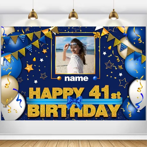 Vista 126 de Pancarta Personalizada de Decoraciones de Feliz Cumpleaños 101 - Telón de Fondo de 101 Años para Mujeres Hombres Niños Niñas Suministros de Fiesta