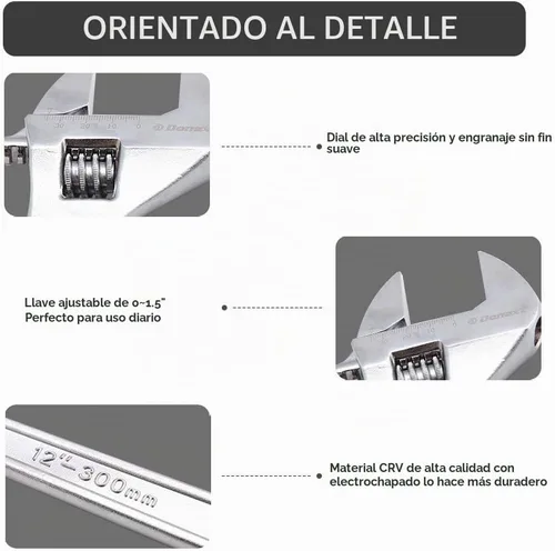 Vista 4 de Llave ajustable de 12 pulgadas Herramienta de mano profesional CR-V Llave de plata