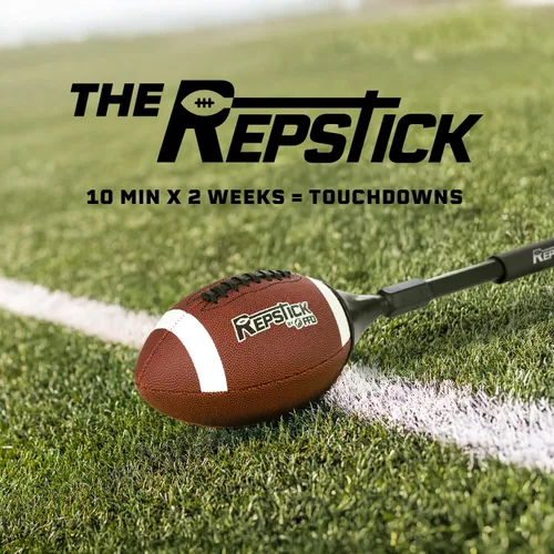 Vista 4 de REPSTICK El Sistema Original de Entrenamiento de Fútbol para Atletas Juveniles - Pelota de Cuero con Palo de Agarre de Velocidad para Atrapadas