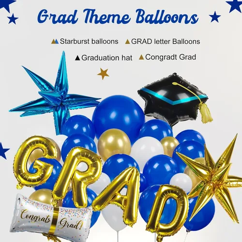 Vista 6 de Kit de arco de guirnalda de globos de graduación de 120 piezas con certificado de graduación, gorro de graduación, letra, globos de Mylar