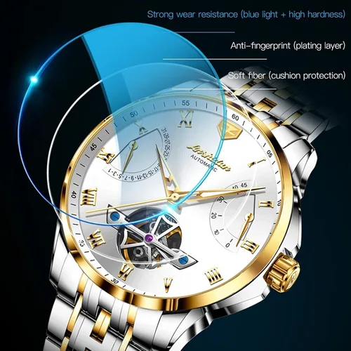 Vista 3 de OLEVS Relojes de pulsera Pro Diver para hombre correa de acero inoxidable de dos tonos impermeables relojes mecánicos automáticos para hombre lujo