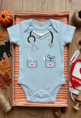 Vista 7 de Tstars Baby Doctor Enfermera Body Infantil Halloween Scrubs Niño Niña Aguamarina