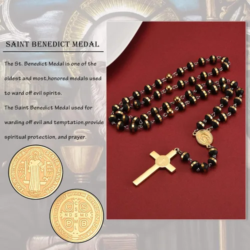 Vista 3 de Collar personalizado de cruz maestra para hombres Medalla de San Benito Cruz Acero Inoxidable Colgante Collar Medalla Cristiana Sacramental Ward Off