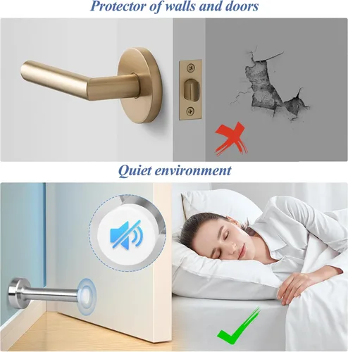 Vista 6 de Tope de puerta de 3.5 pulgadas, paquete de 2 topes de puerta de níquel cepillado, montado en la pared, moderno protector de pared de acero cepillado