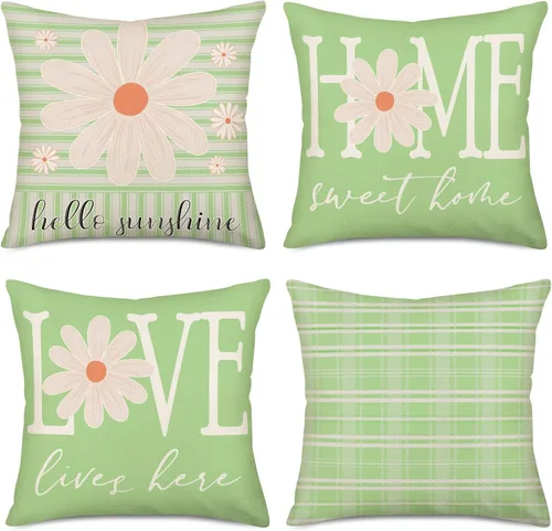 Vista 10 de Fukeen Juego de 4 fundas de almohada de Pascua de 20 x 20 pulgadas, diseño de huevo de conejo, conejo con rayas marrones, fundas de almohada