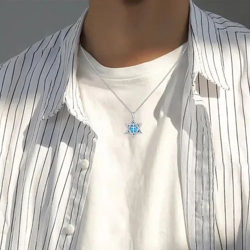 Vista 4 de PERZAT Star of David Necklace 925 Sterling Silver Jewish Star of David Cross Pendant Religious Symbols Necklace Star of David Jewelry Gift for Women