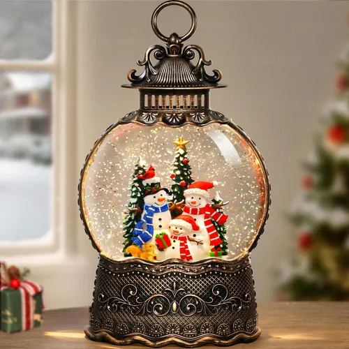 Vista 13 de Linterna de Globo de Nieve Navideño con Purpurina, Luz Musical de Globo de Nieve con Temporizador, Caja de Música con Alimentación USB y por