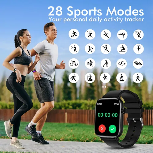 Vista 3 de Reloj inteligente para iPhone Android, rastreador de fitness de 1.9 pulgadas con (respuesta/hacer llamadas) IP 67 relojes digitales deportivos Negro