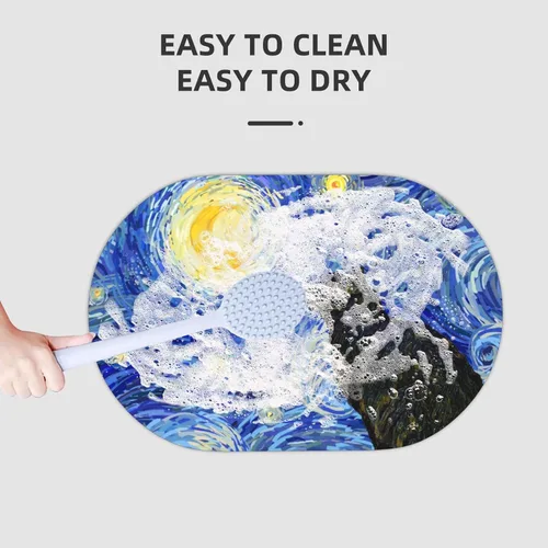 Vista 6 de Tapete de baño con diseño de galaxia para gatos, tierra de diatomeas, súper absorbente, antideslizante, de secado rápido, tapete de baño o cocina