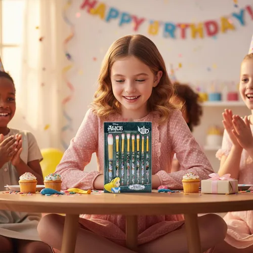 Vista 7 de Disney Alicia en el País de las Maravillas Juego de 8 brochas de maquillaje para sombra de ojos, iluminador, rubor, pelo suave, kit de maquillaje