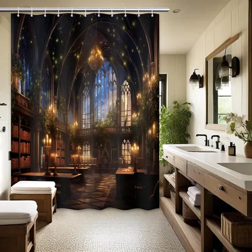 Vista 15 de Magic Castle - Cortina de ducha de castillo de cuento de hadas, decoración de baño, tela impermeable con ganchos, 36 x 72 pulgadas