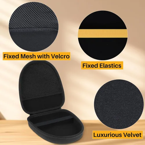 Vista 4 de Lebakort Funda de almacenamiento compatible con auriculares DEWALT resistentes 2 en 1 con banda para el cuello (funda negra)