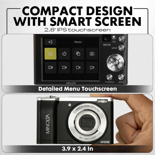 Vista 7 de Minolta Cámara Digital de Doble Objetivo de 56 MP – Zoom Óptico 5X, Vídeo Ultra HD 5K, Sensor CMOS, Pantalla LCD de 2.8 Pulgadas, Estabilización