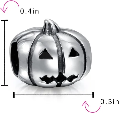 Vista 3 de Spooky Halloween Jack O Lantern Pumpkin Scarecrow Squash Vegetable Garden Food Heart Eyes Charm Bead Women Teen Oxidized .925 Sterling Silver For