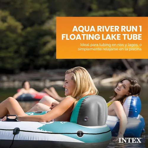 Vista 2 de INTEX 56825EP River Run 1 - Salón flotante inflable: respaldo cómodo, portavasos integrados, asas de agarre duraderas, cuerda de agarre completa