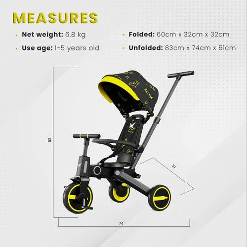 Vista 2 de Adventure Pro Summer Edition - Triciclo plegable para niños pequeños, toldo grande, cesta, mochila de viaje y bolsa para padres, triciclo para niños