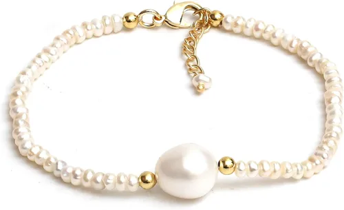 Vista 11 de Gempires - Pulseras de cuentas de cristal hechas a mano con joyería de perlas de agua dulce hipoalergénicas, chapadas en oro de 7.5 pulgadas