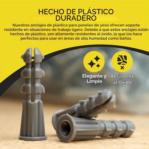 Vista 3 de Anclajes de yeso de plástico acanalados Qualihome - Anclajes de pared para paneles de yeso - Anclajes de tornillo de plástico para paneles de yeso